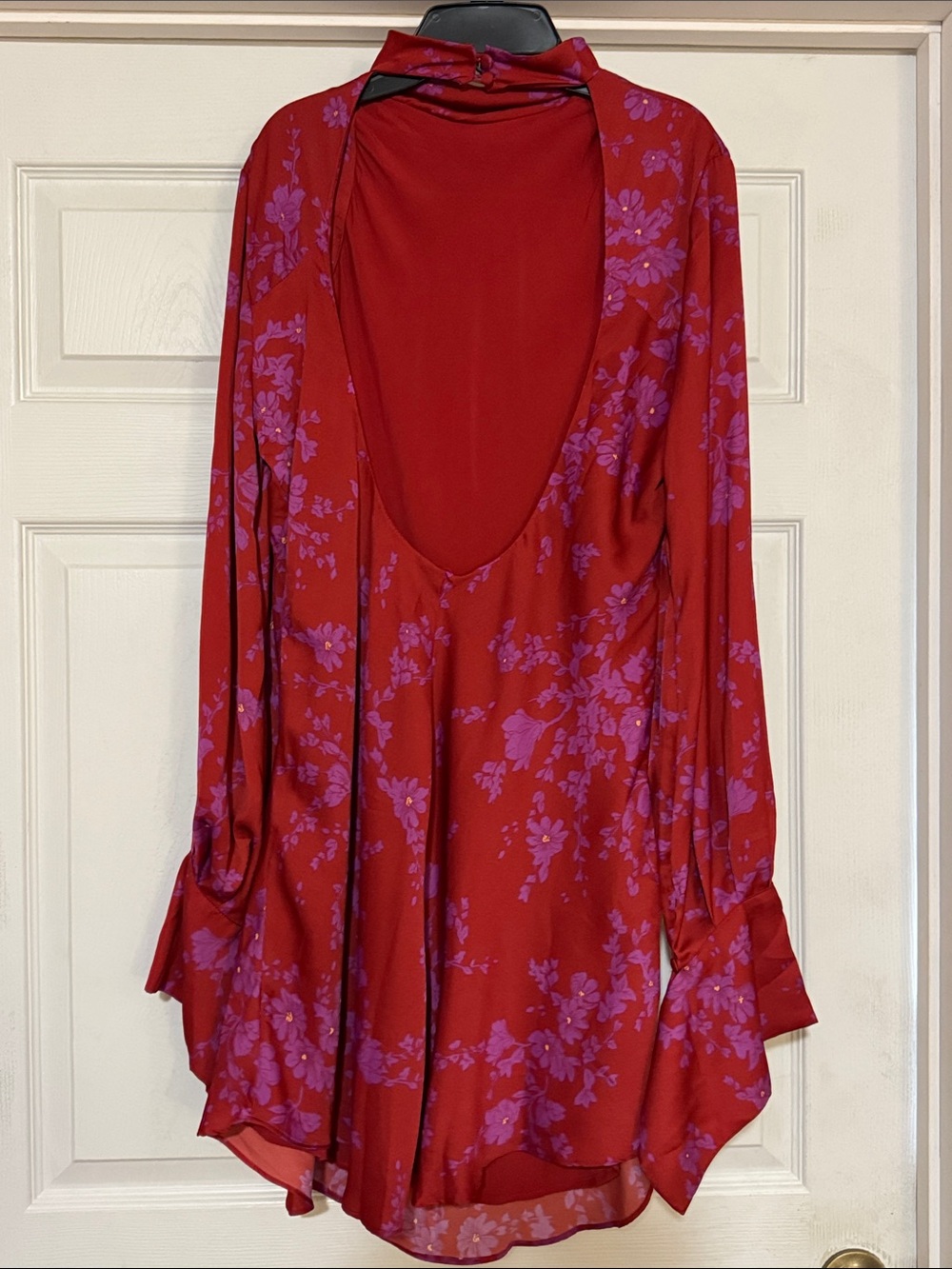 Free People Boho Aries Mini Dress Red with Purple Floral Print 175 - Picture 3 of 12